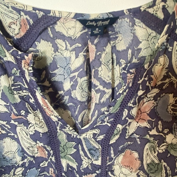 Lucky Brand Blue Fall Floral Shirt Blouse Boho Peasant Women's Size Small - Picture 3 of 13